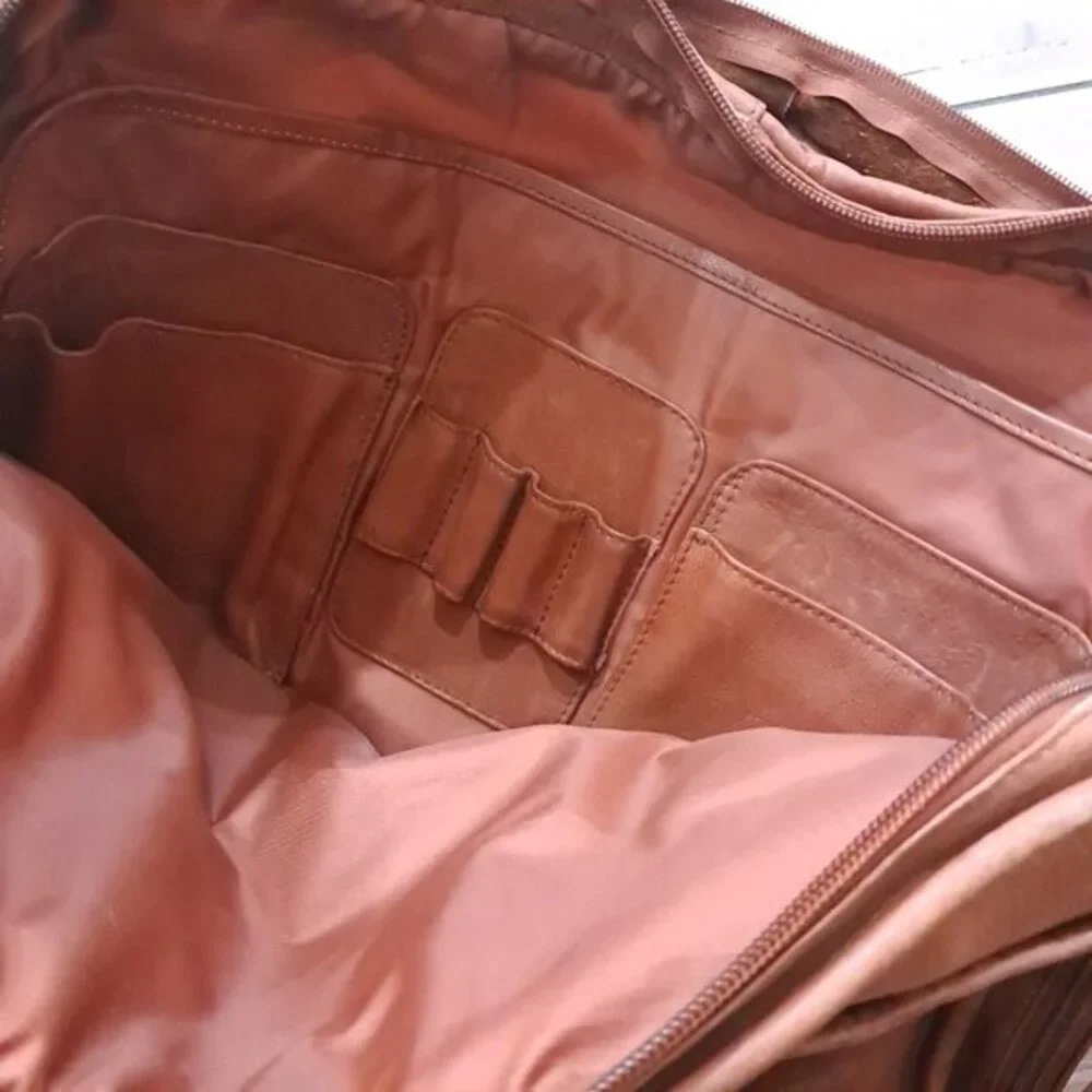 EKA Leather Briefcase Crossbody Laptop Document‎ Case camel brown tan Vintage